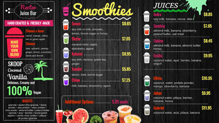 Smoothis menu for restaurants