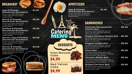 Black menu board with food images