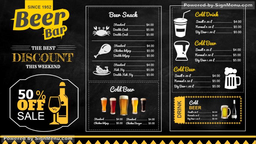 Template of a Beer Bar Chalk Menu Board