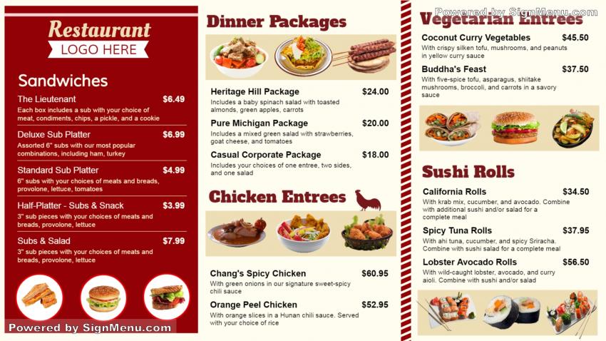 Template of a Restaurant Menu Board