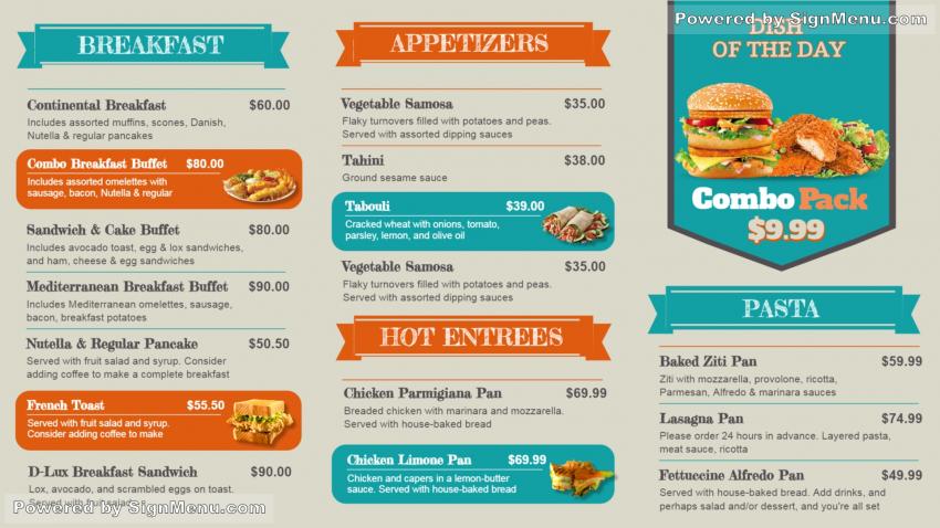 Template of a colorful Restaurant Menu Board