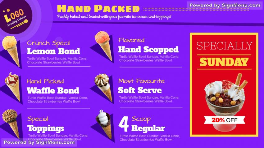 Hand packed ice-cream menu board