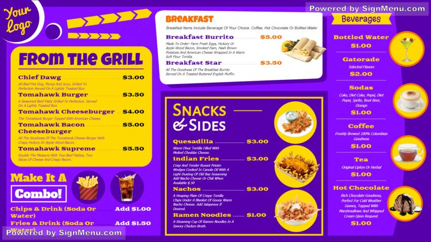 Vibrant restaurant menu board design