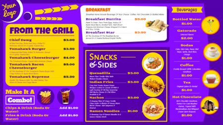 Vibrant restaurant menu board design