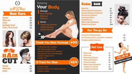 Orange and black salon signage design