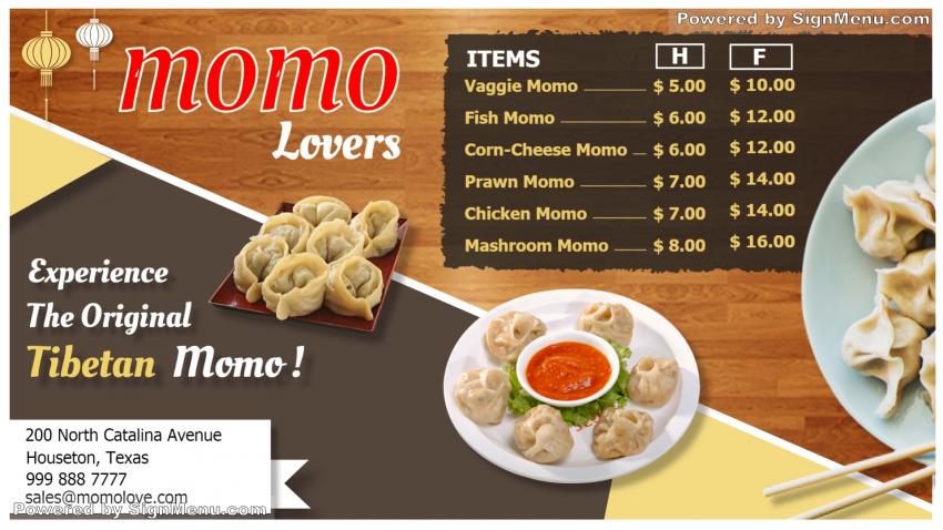 Template of a Momo Menu