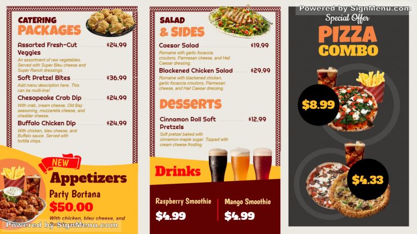 Catering menu boards templates