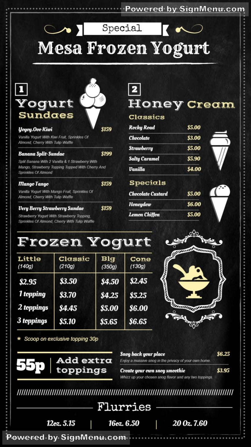 Chalkboard yogurt vertical menu