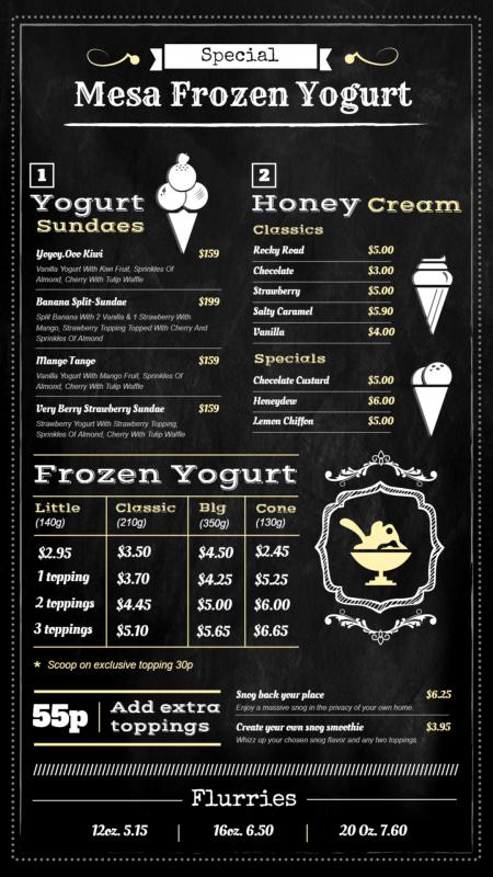 Chalkboard yogurt vertical menu