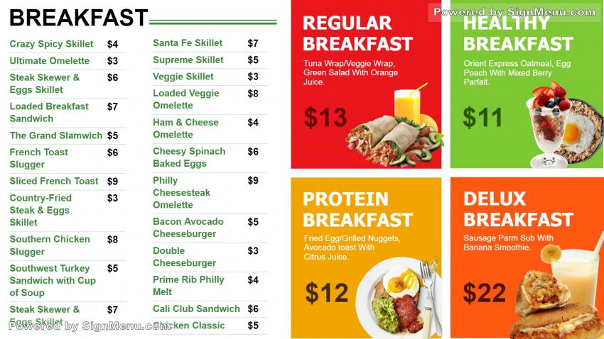 Template of a Breakfast menu board