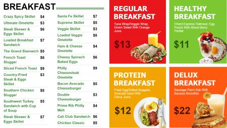 Template of a Breakfast menu board