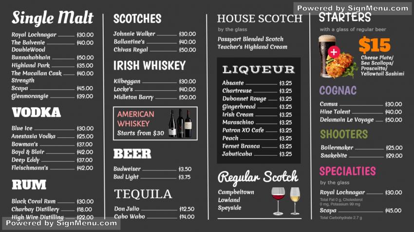 Black wine menu board