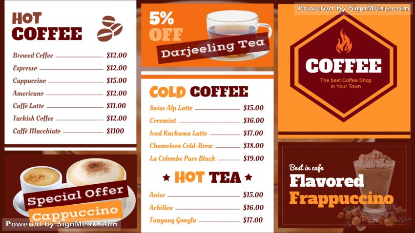 Hot coffee shop menu board