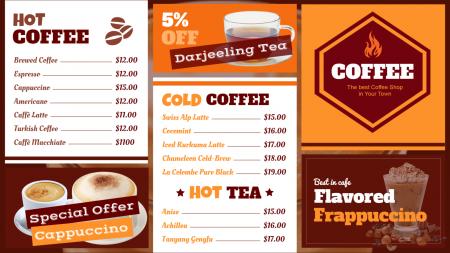 Hot coffee shop menu board