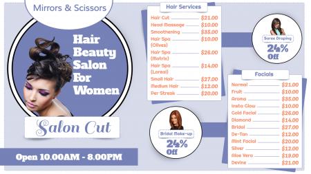 Menu board for hair spa salon