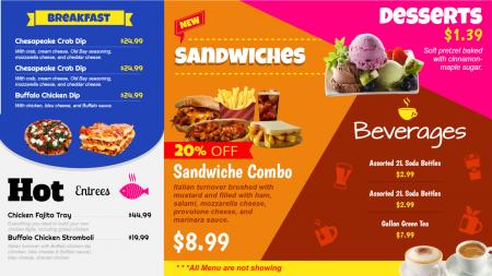 Colorful multipurpose restaurant menu board