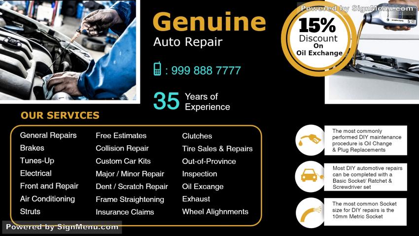 Digital signage template of car repair garage