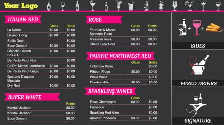Dark gray wine menu board for digital signage