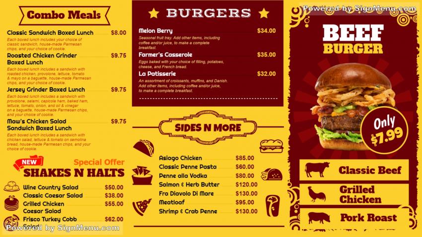 Bistro grill menu board template