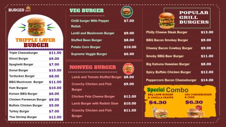 Digital menu board for Burgar shop