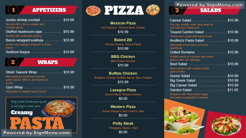 Pizza menu board sample template