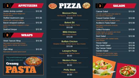 Pizza menu board sample template
