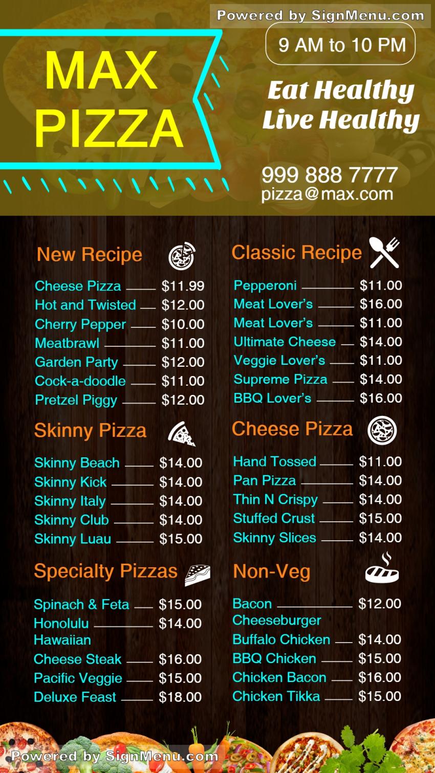 Digital menu board for Pizza shop