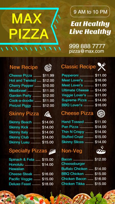 Digital menu board for Pizza shop