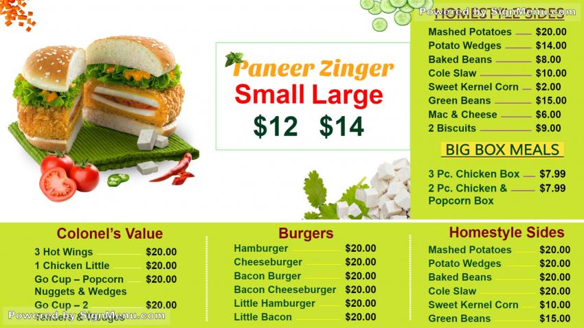 Fast Food menu board for digital signage