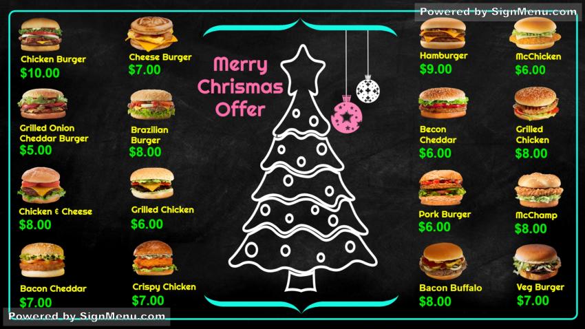 Digital signage Burger menu for Christmas