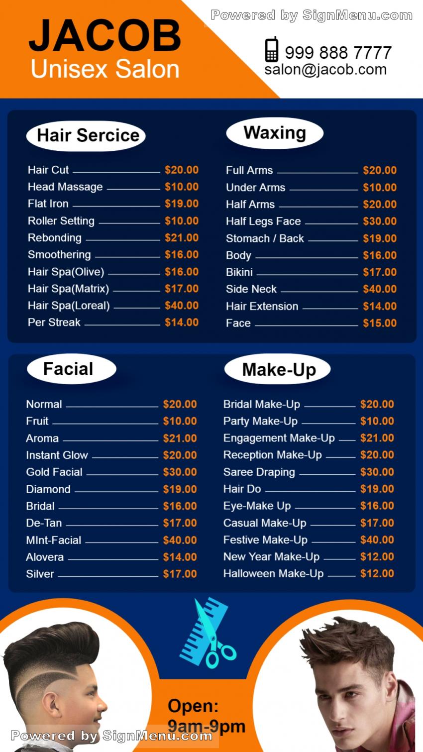 Signmenu : Digital signage template of salon services