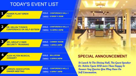 Event list digital signage for hotel