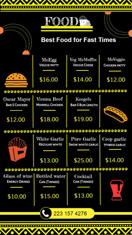Fast Food signage menuboard