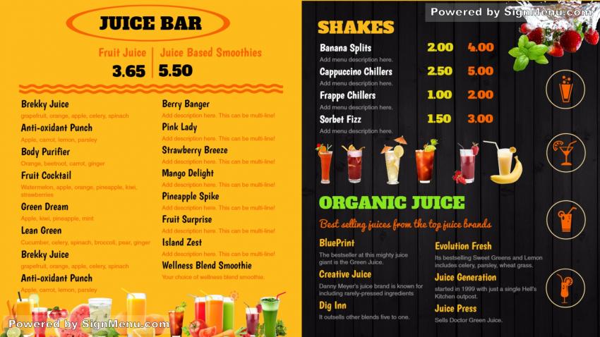 Colorful juice bar template