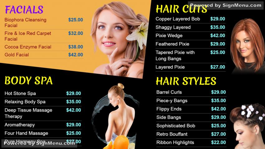 Template of a Salon Digital Menu