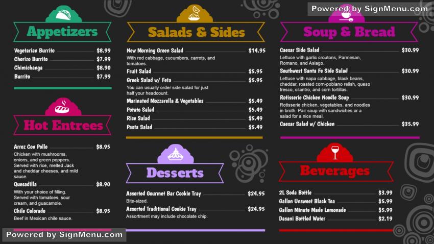 Black catering menu board