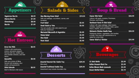 Black catering menu board