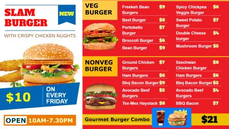 Slam Burger Restaurant Menu Board