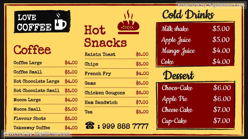 Cafeteria Menu List Design