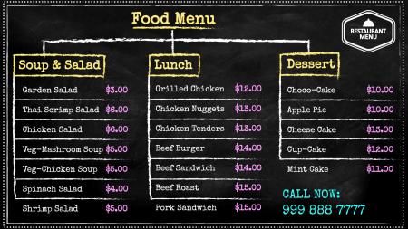 Chalk Board Food Menu for Signage Screen