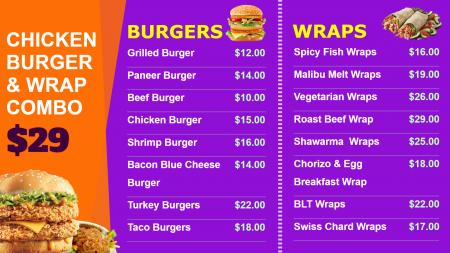 Combo Offer Menu Board for Burger and Wraps