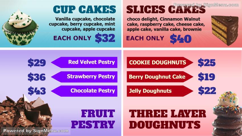 Cake Menu Design Free of Cost