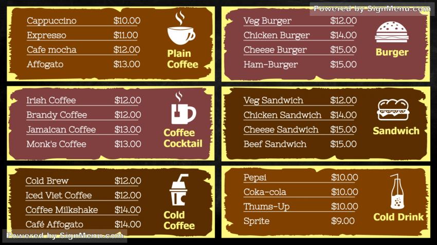 Food menu (cafe) Screen