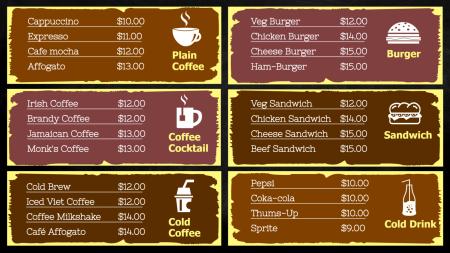 Food menu (cafe) Screen