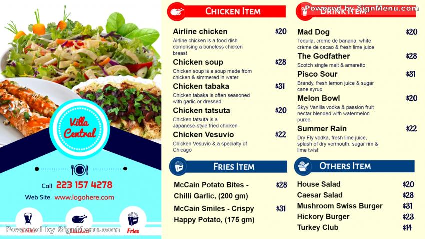 lunch Items For a Digital Signage Design