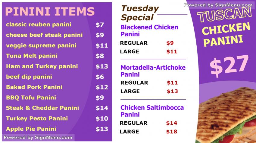 Panini Menu Board for Digital Marketing Screen