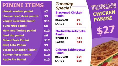 Panini Menu Board for Digital Marketing Screen