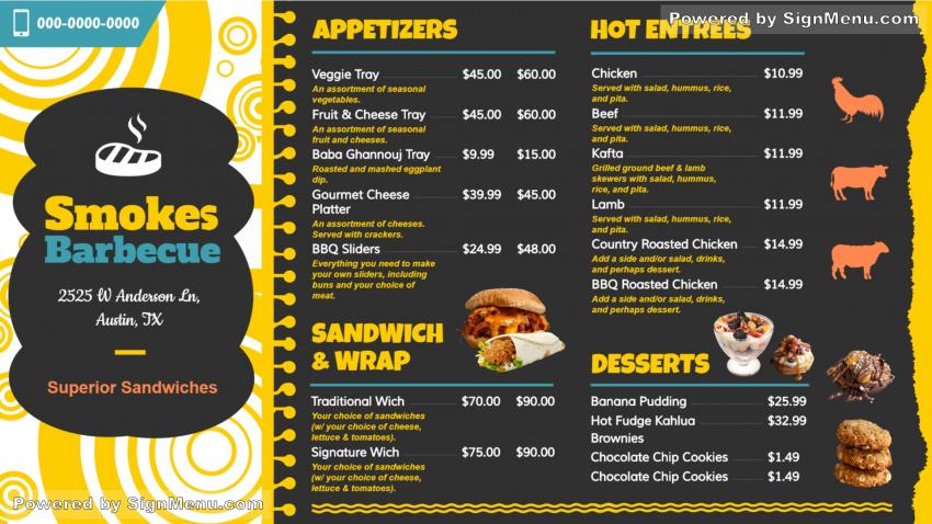 Smokes barbecue menu board