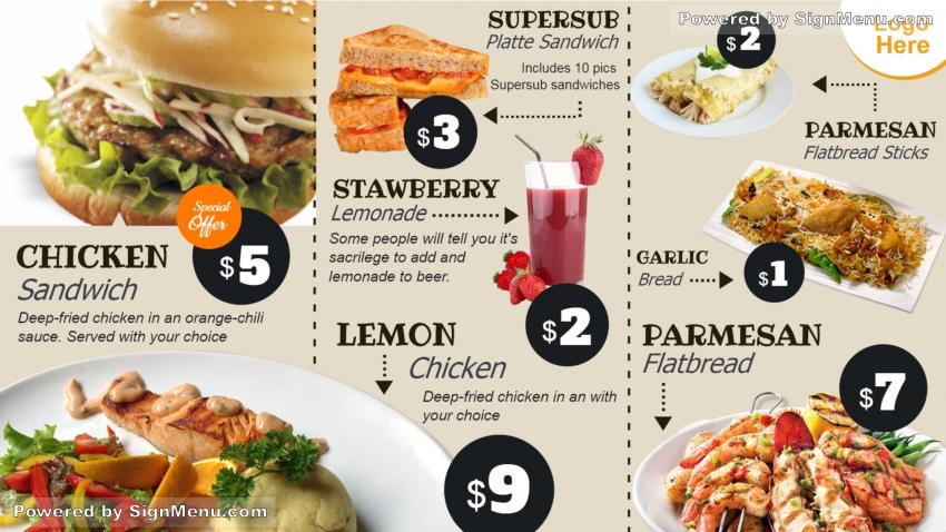 Take away digital menu board template