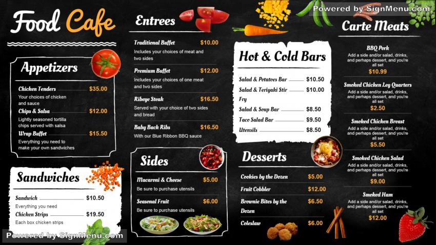 Black food cafe menu board